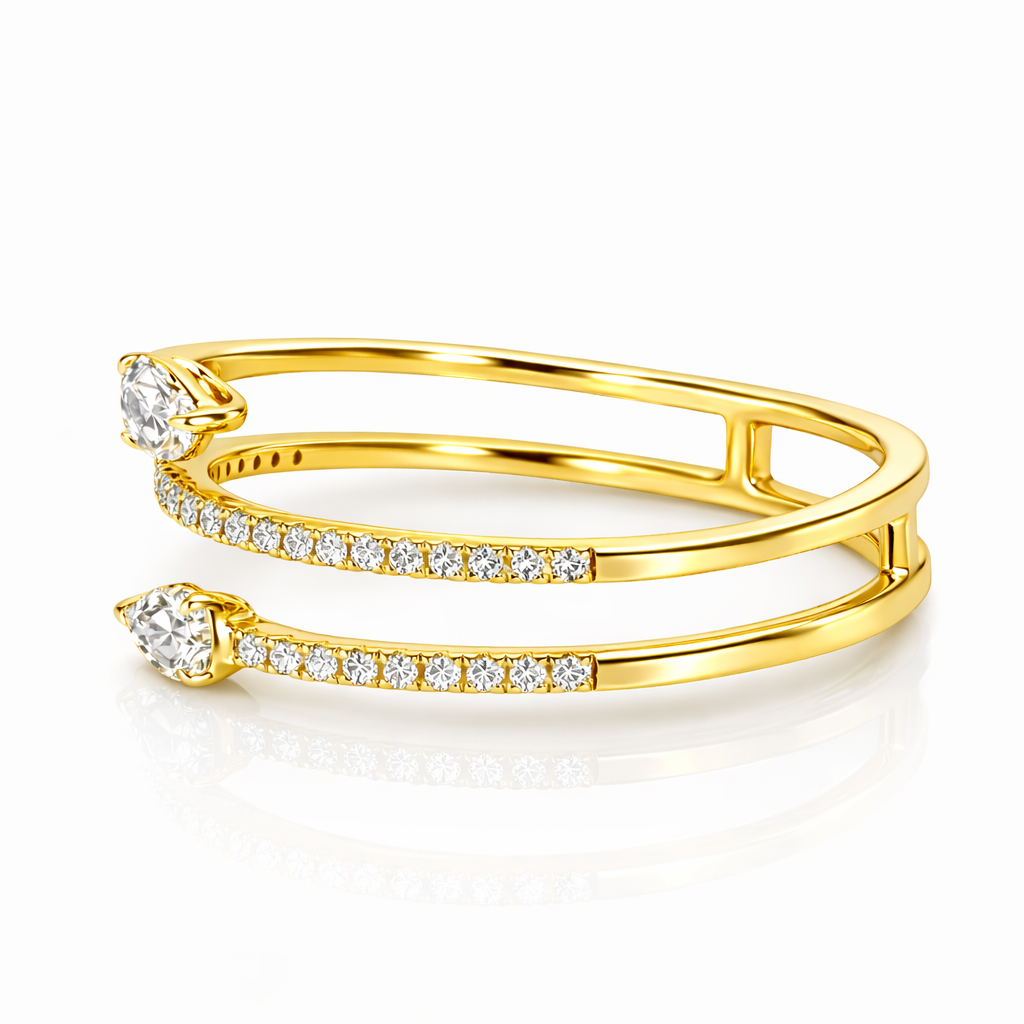 AR156914Y - Ring 14KY/1.8G 2PEAR-0.31CT 43RD-0.15CT