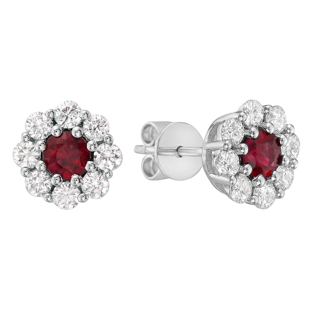 Ruby with Diamond Halo Earring