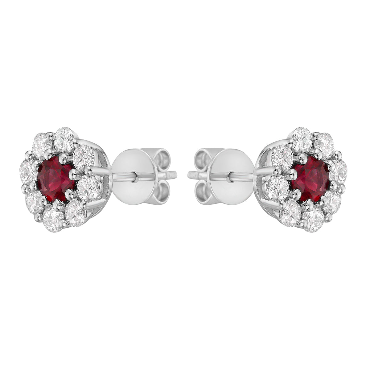 Ruby with Diamond Halo Earring