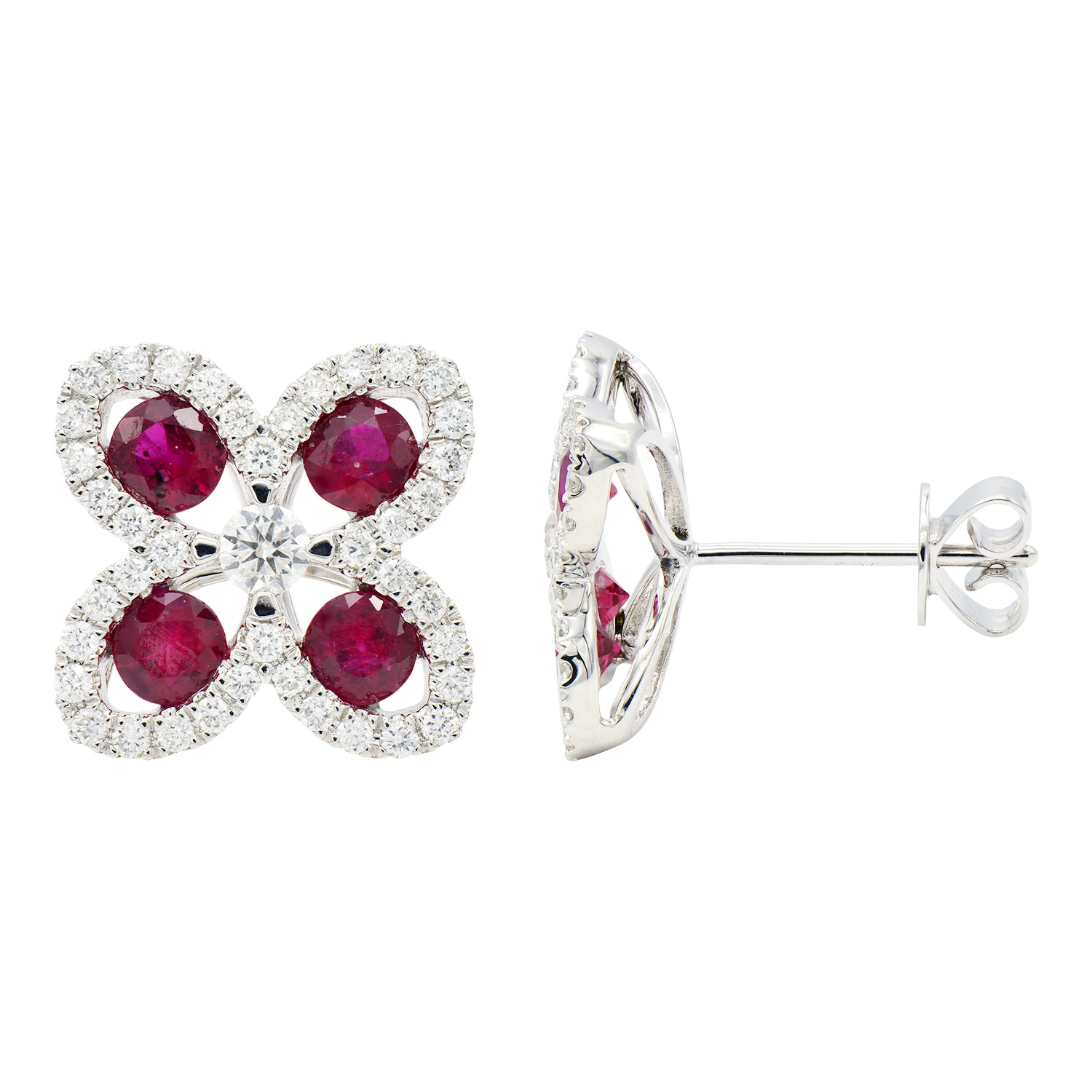 Ruby and Diamond Flower Stud