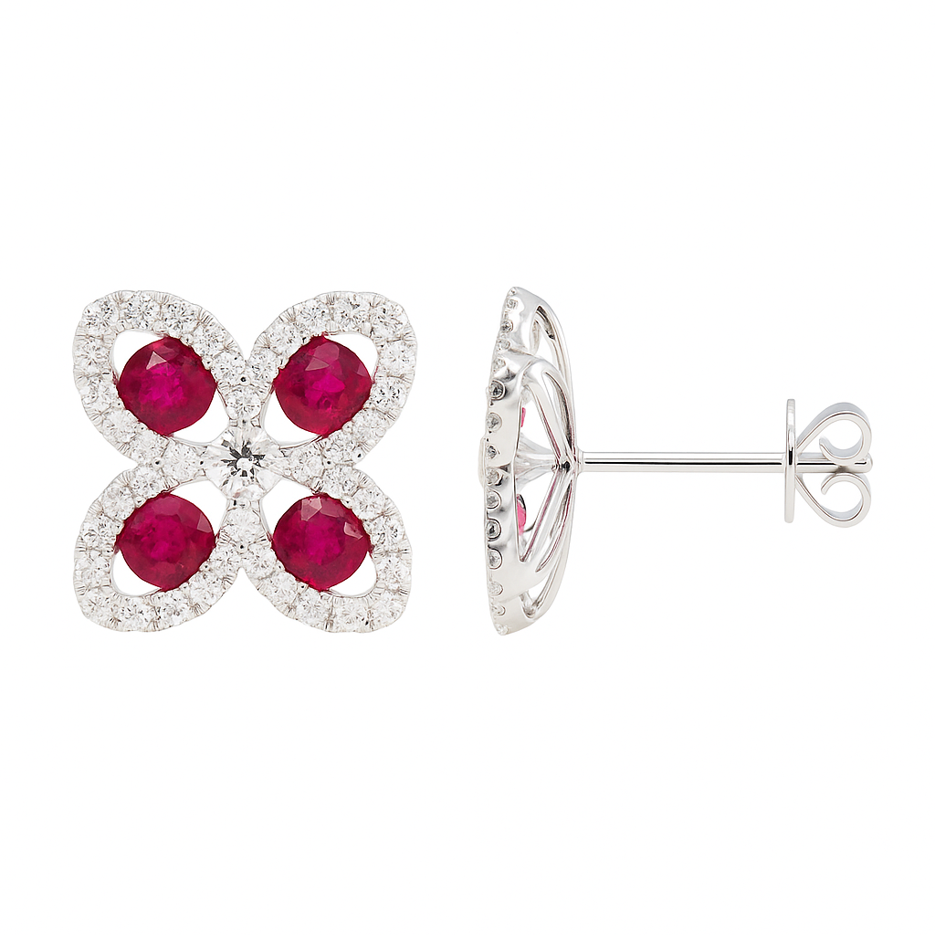18K White Gold Ruby Earrings, 1.3ct