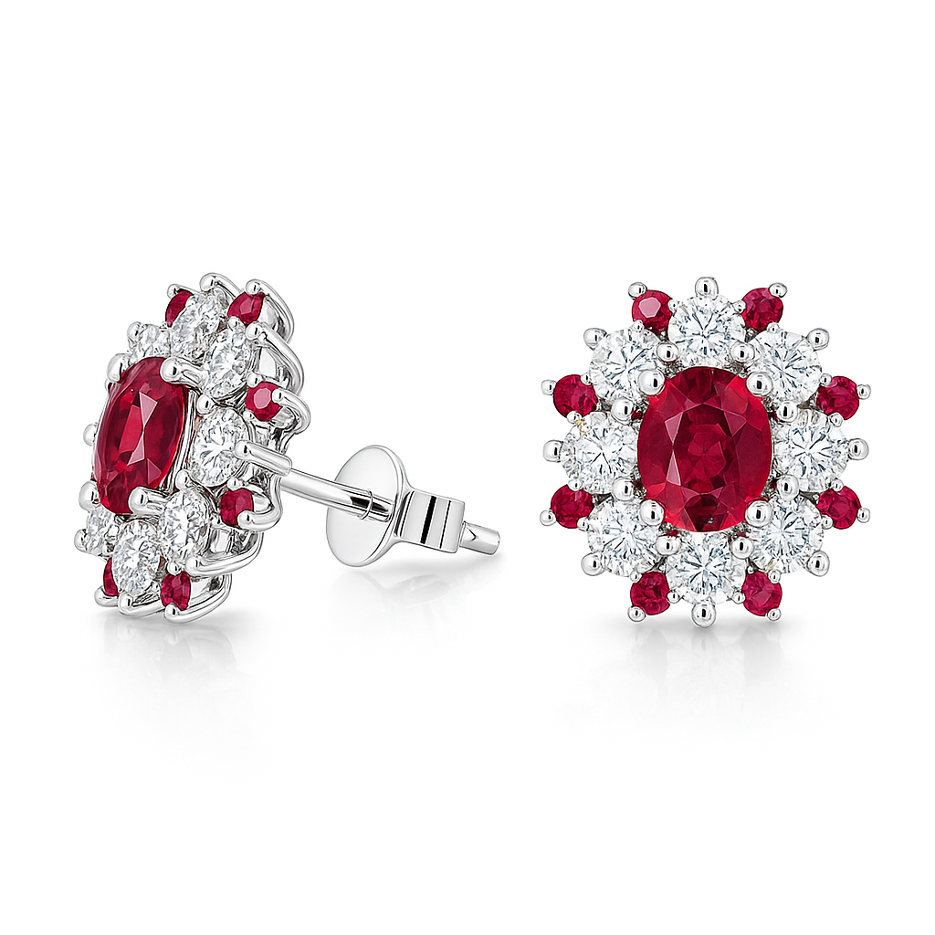 14K White Gold Ruby Earrings,, 0.81ct