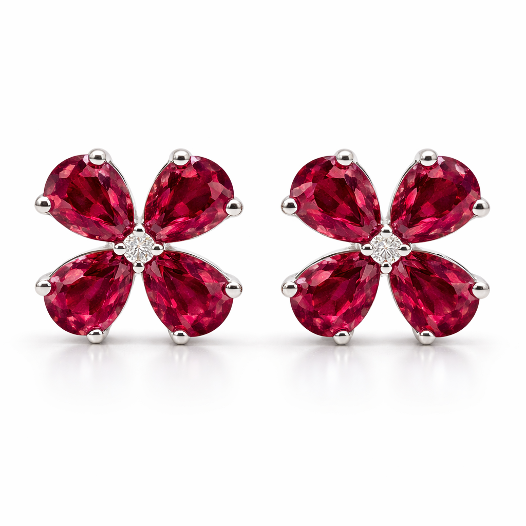 ARE155118 - Earrings 14KW/1.8G 8RUBY-2.83CT 2RD-0.02CT