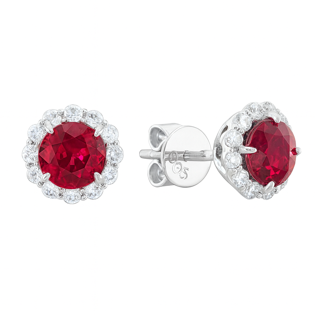 ARE155125 - Earrings 14KW/1.6G 2RUBY-0.94CT 22RD-0.44CT
