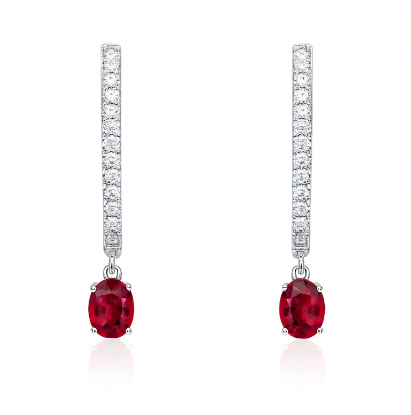 ARE155620 - Earrings 14KW/2.9G 2RUBY-0.77CT 24RD-0.25CT