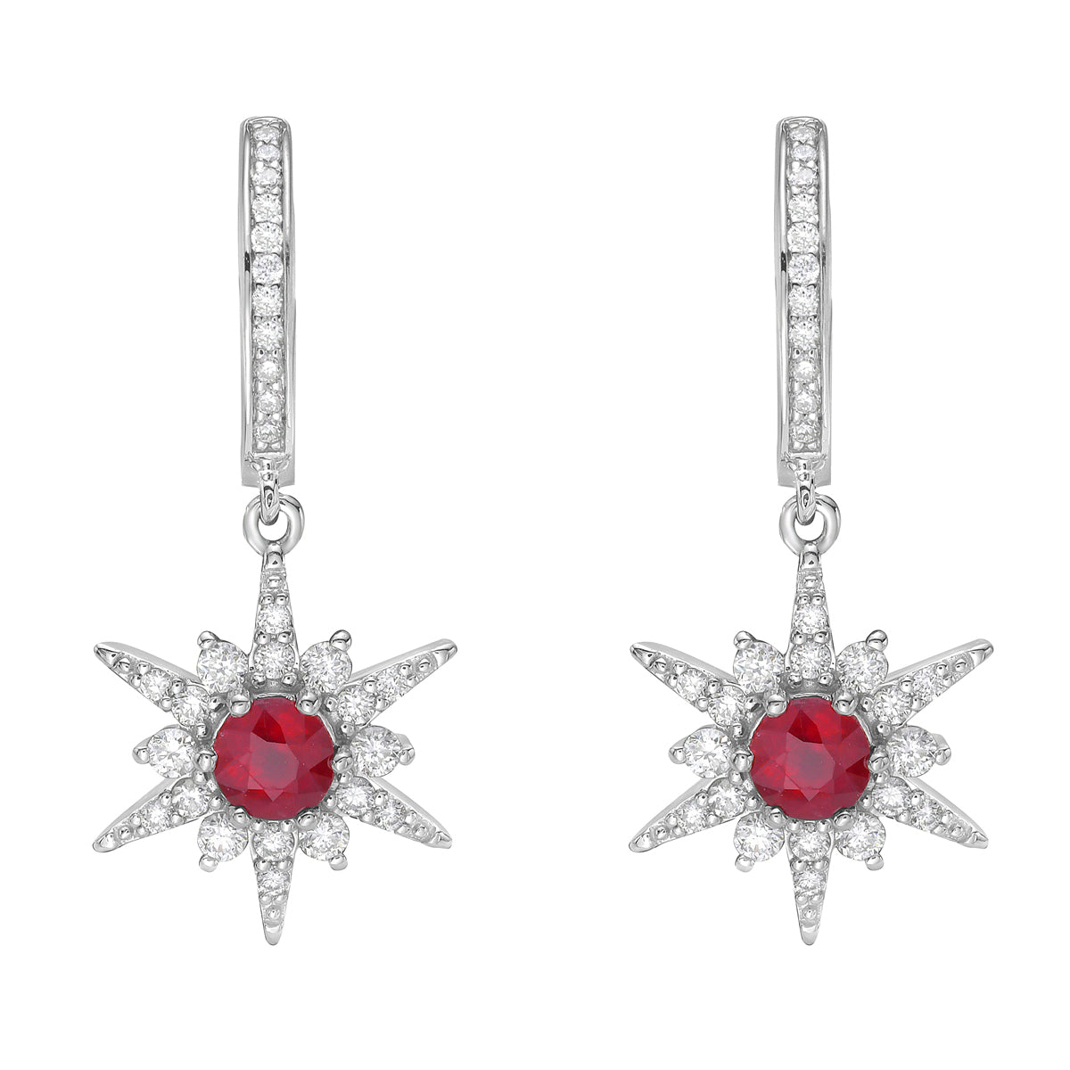 ARE155903 - Earrings 14KW/2.7G 2RUBY-0.69CT 58RD-0.44CT