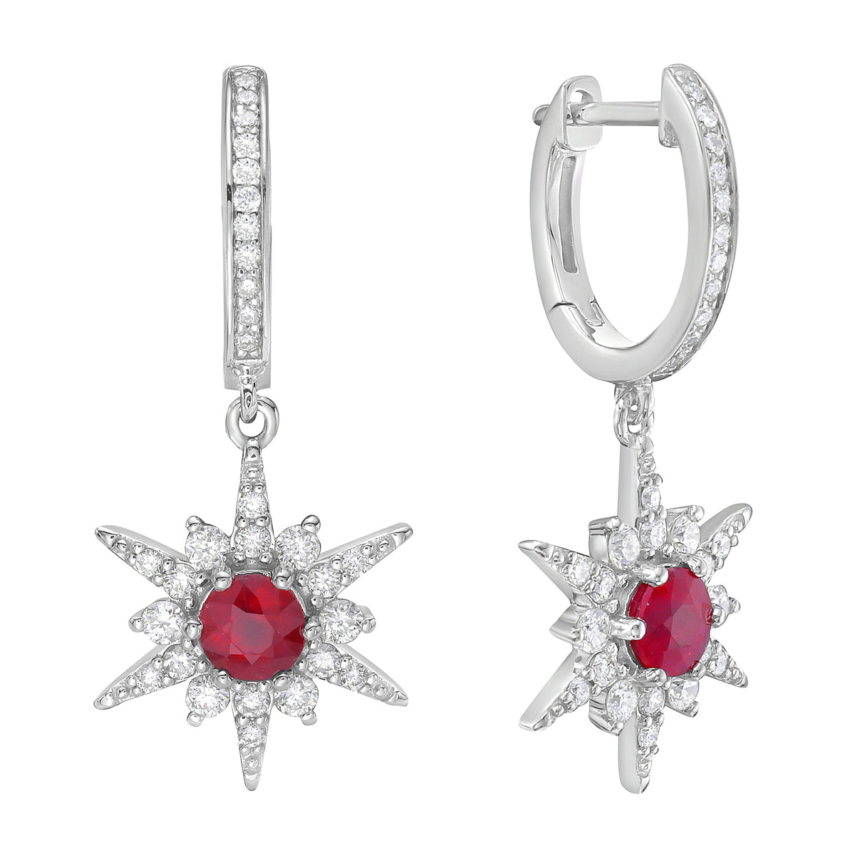 ARE155903 - Earrings 14KW/2.7G 2RUBY-0.69CT 58RD-0.44CT