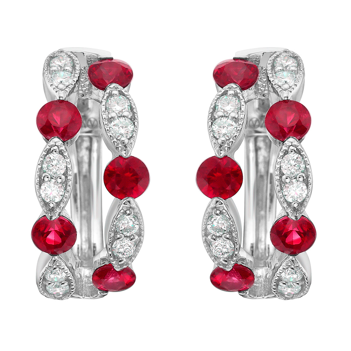 ARE155905 - Earrings 14KW/2.7G 10RUBY-0.75CT 20RD-0.20CT