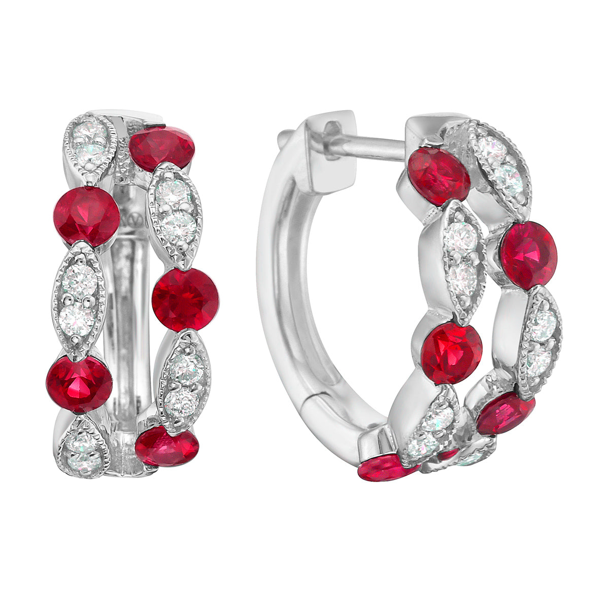 ARE155905 - Earrings 14KW/2.7G 10RUBY-0.75CT 20RD-0.20CT