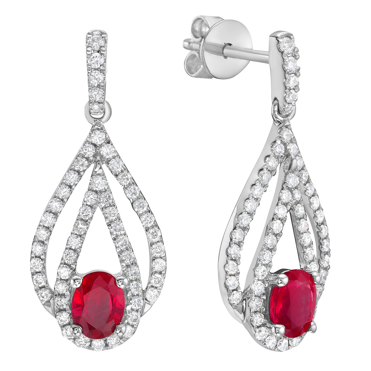 ARE155906 - Earrings 14KW/2.4G 2RUBY-0.78CT 104RD-0.48CT