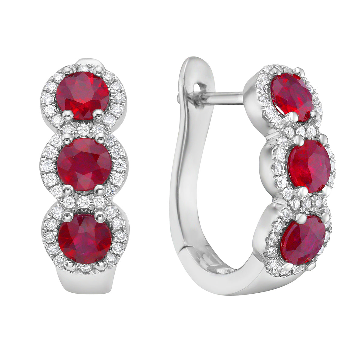 ARE155913 - Earrings 14KW/4.5G 6RUBY-1.52CT 84RD-0.24CT