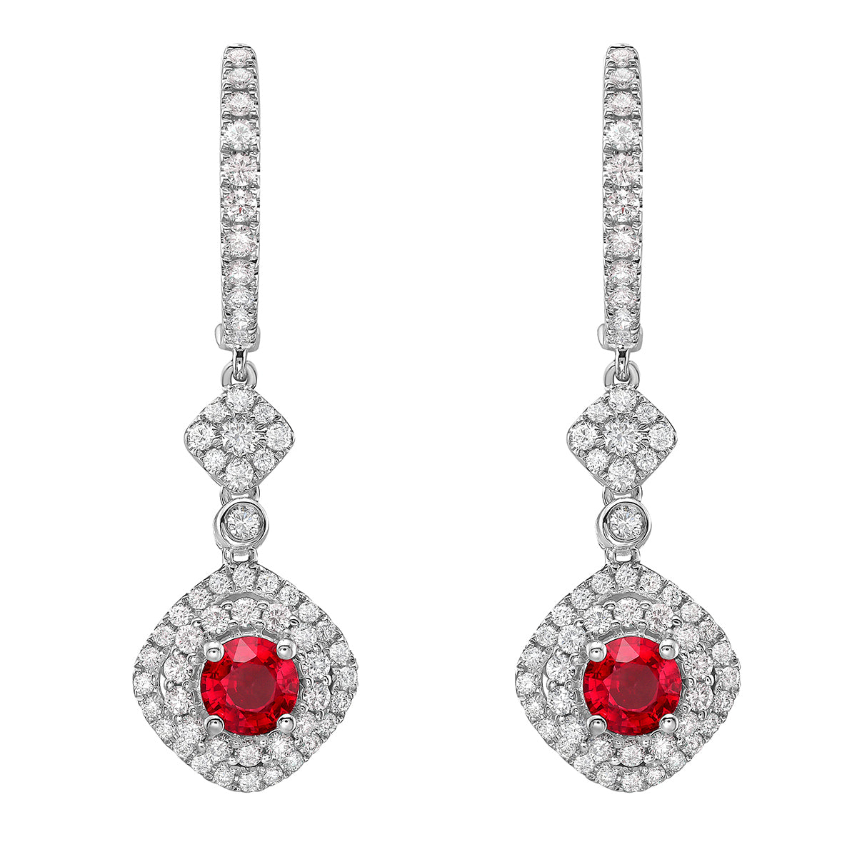 ARE156153 - Earrings 14KW/5.74G 2RUBY-1.33G 118RD-1.28CT