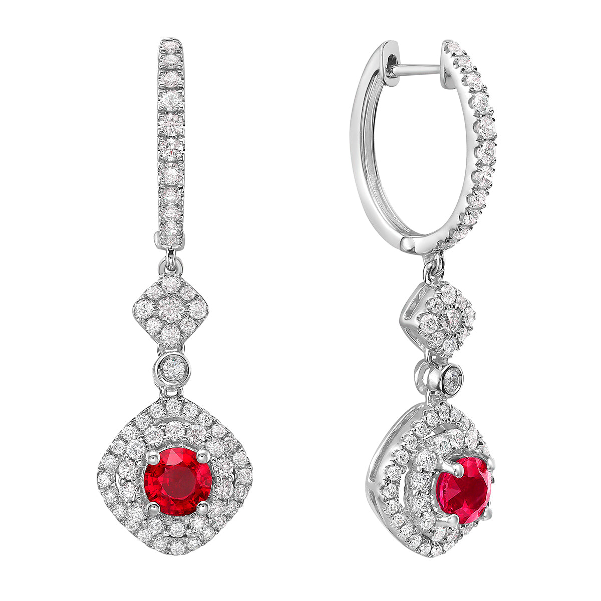 ARE156153 - Earrings 14KW/5.74G 2RUBY-1.33G 118RD-1.28CT