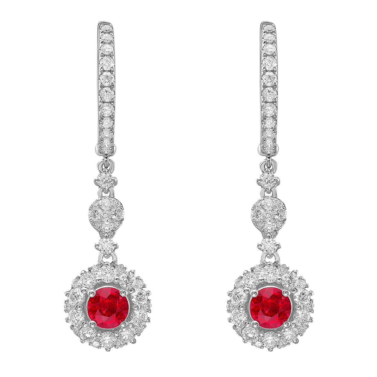 ARE156154 - Earrings 14KW/5.21G 2RUBY-1.14CT 90RD-2.62CT