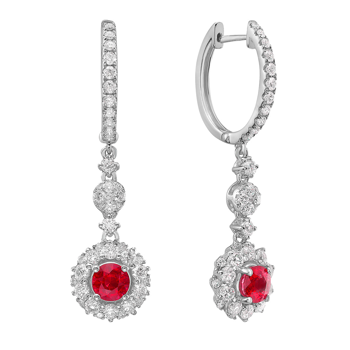 ARE156154 - Earrings 14KW/5.21G 2RUBY-1.14CT 90RD-2.62CT