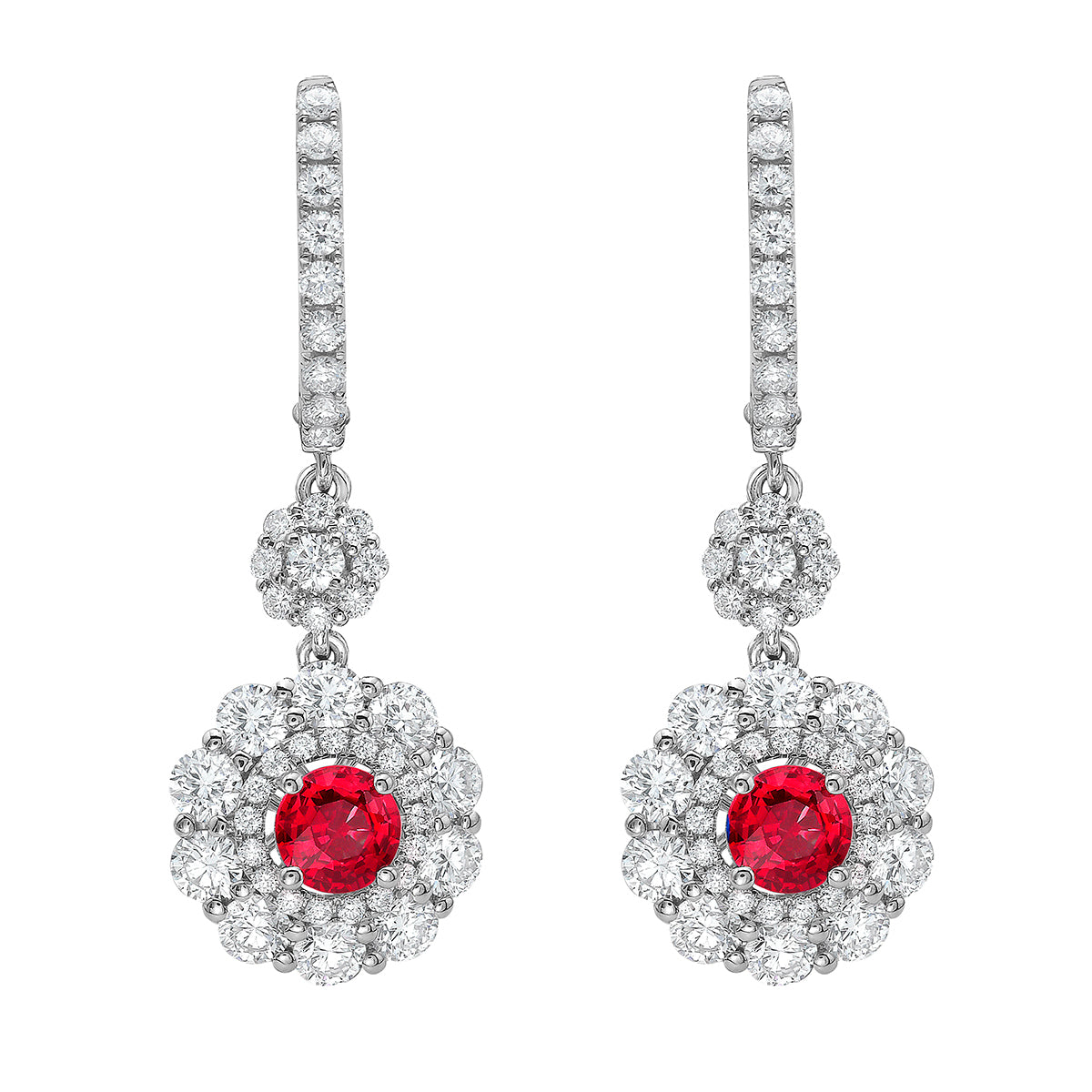 ARE156155 - Earrings 14KW/4.9G 2RUBY-1.07CT 84RD-1.57CT