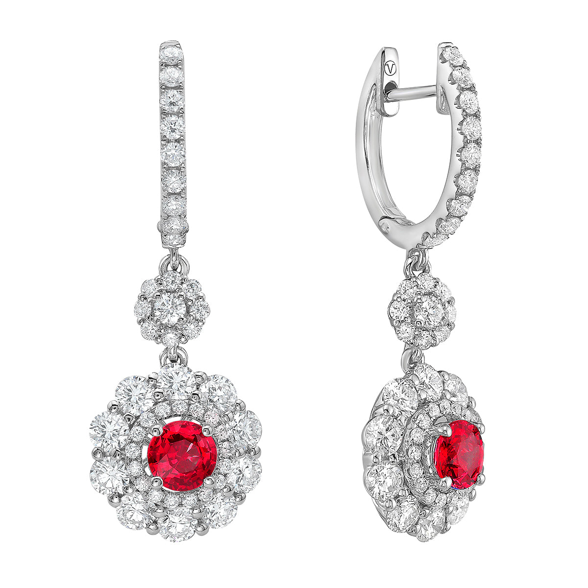 ARE156155 - Earrings 14KW/4.9G 2RUBY-1.07CT 84RD-1.57CT