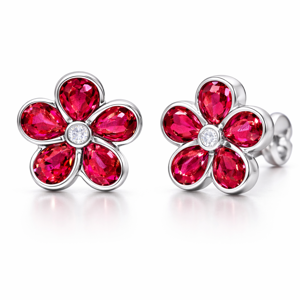 ARE156279 - Earrings 14KW/4.8G 10RUBY-3.64CT 2RD-0.06CT