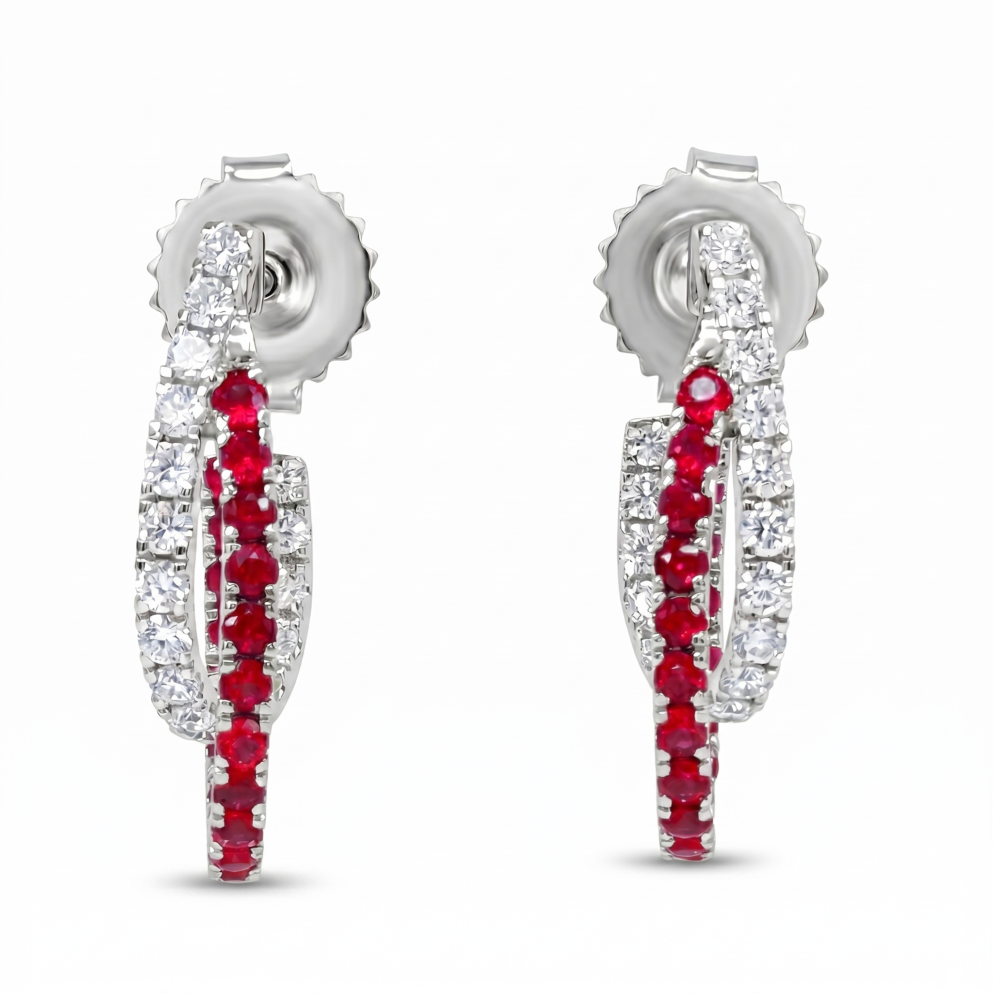 ARE156970 - Earrings 14KW/2.5G 40RUBY-0.69CT 34RD-0.46CT