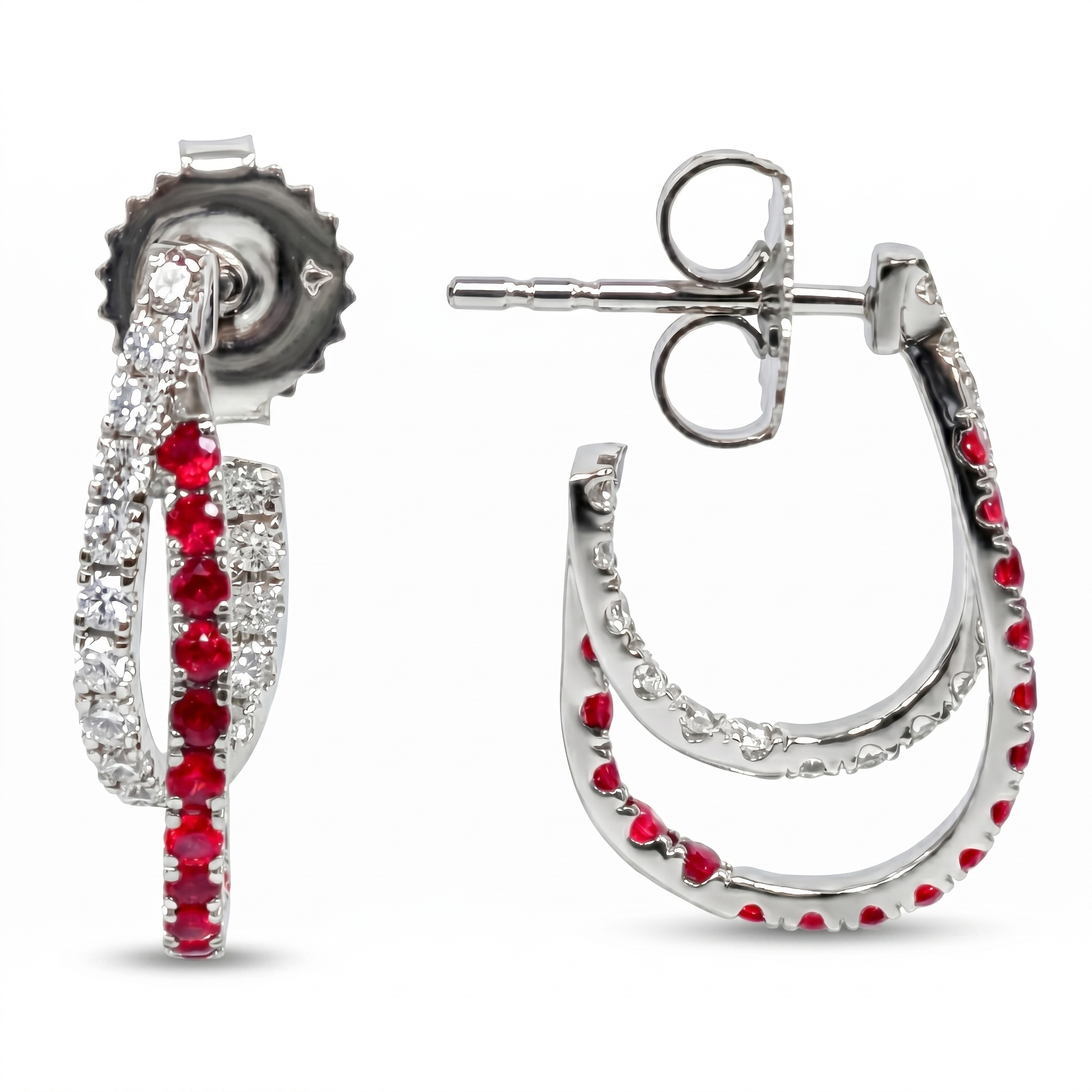 ARE156970 - Earrings 14KW/2.5G 40RUBY-0.69CT 34RD-0.46CT
