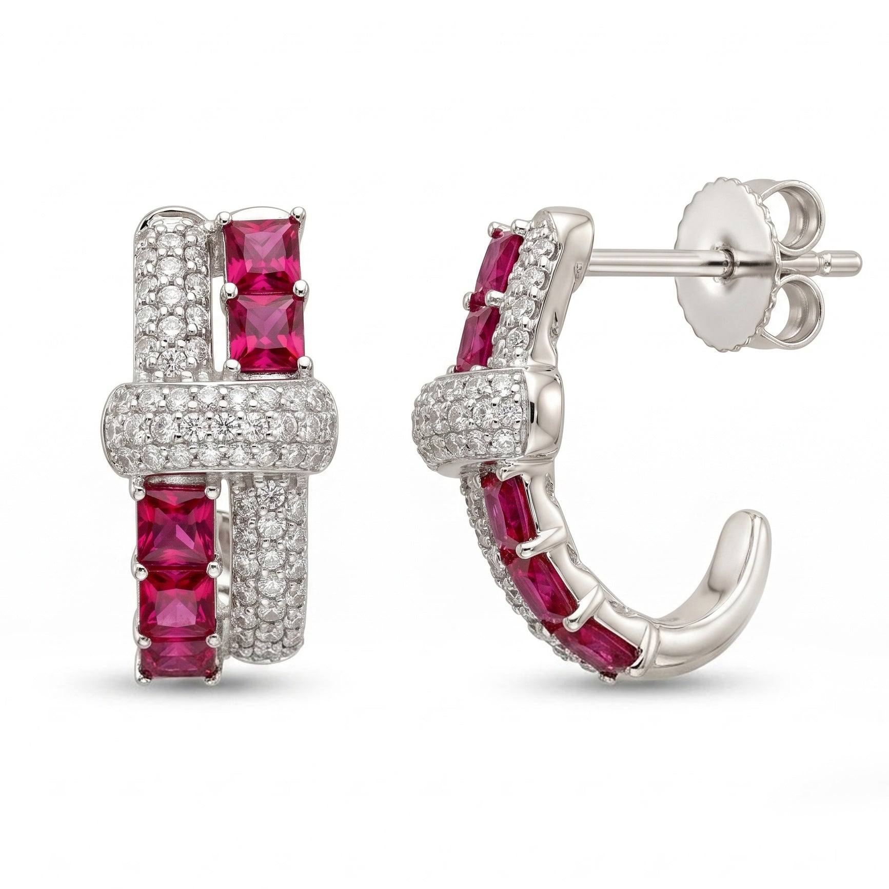 ARE156995 - Earrings 14KW/4.4G 10RUBY-0.91CT 118RD-0.34CT