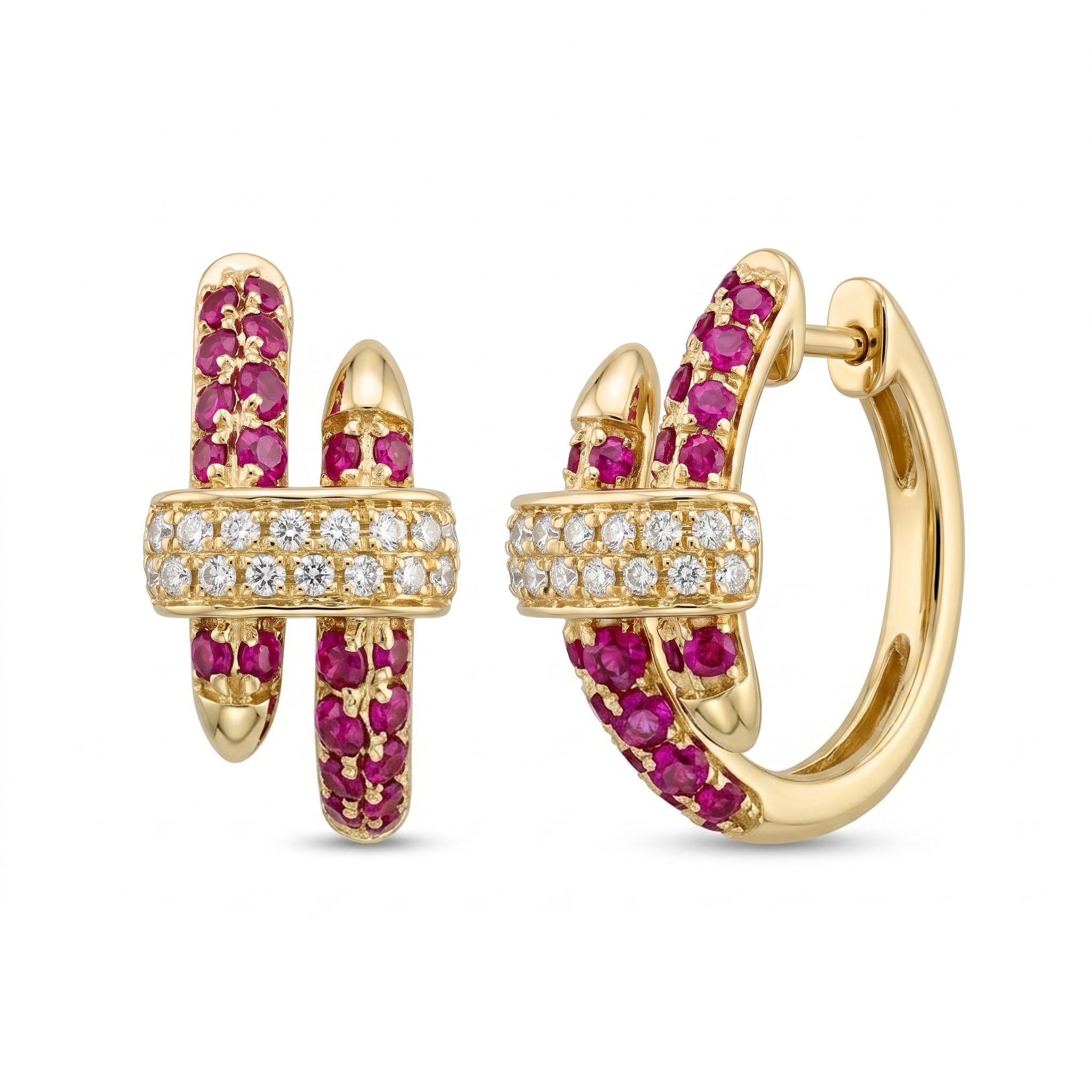 ARE157100Y - Earring 14KY/3.04G 32RD-0.14CT 42RUBY-0.48CT