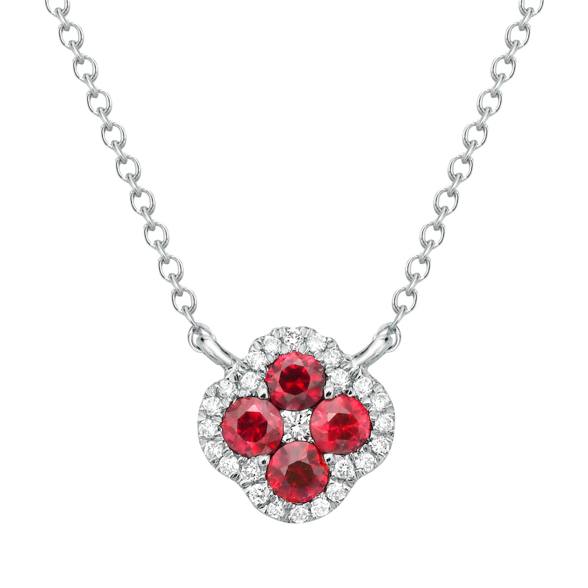 Necklace 14KW/0.4G 4RUBY-0.21CT 25RD-0.05CT