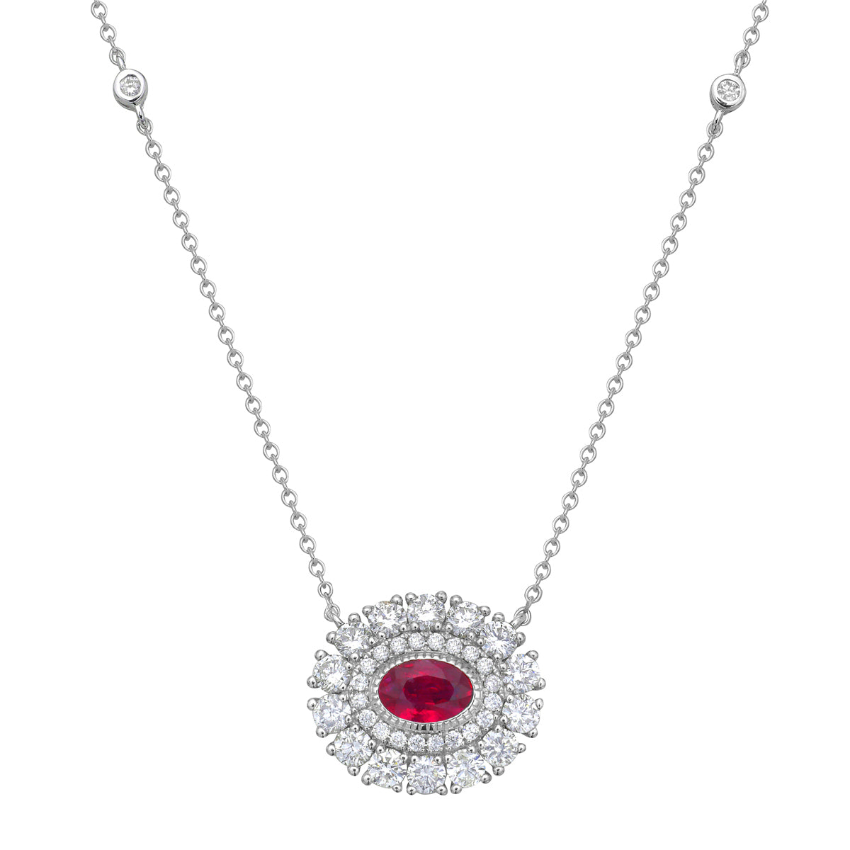 ARP155899 - Necklace 14KW/1.9G 1RUBY-0.50CT 14RD-0.69CT 24RD-0.14CT