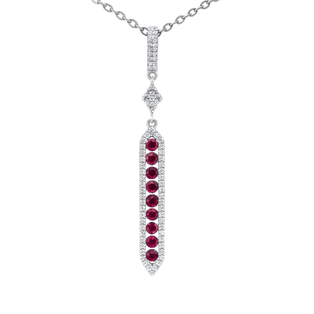 ARP155909 - Pendant 14KW/1.2G 9RUBY-0.43CT 57RD-0.22CT