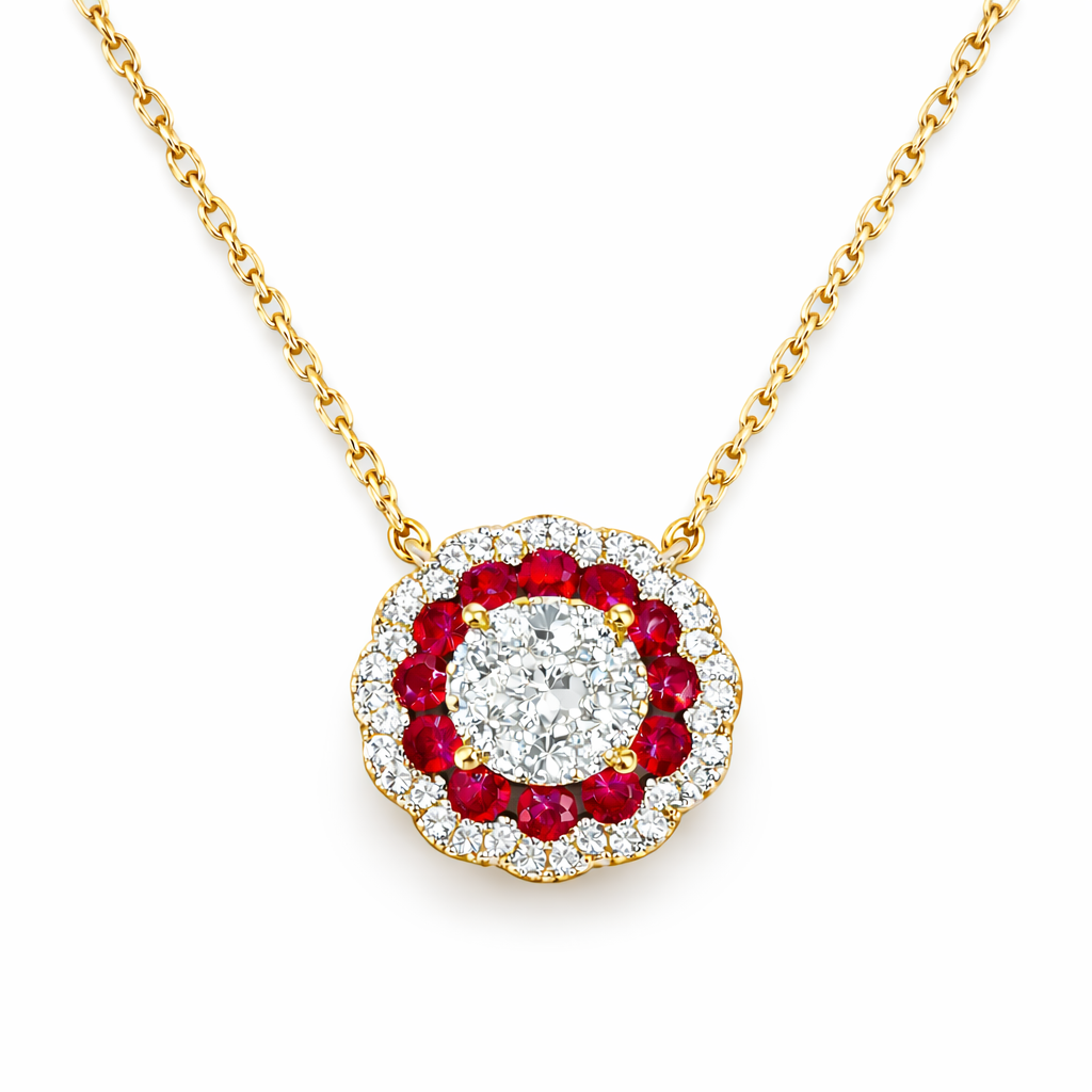 ARP156947Y - Necklace 14KY/2.1G 12RUB-0.22CT 49.2RD-0.25CT