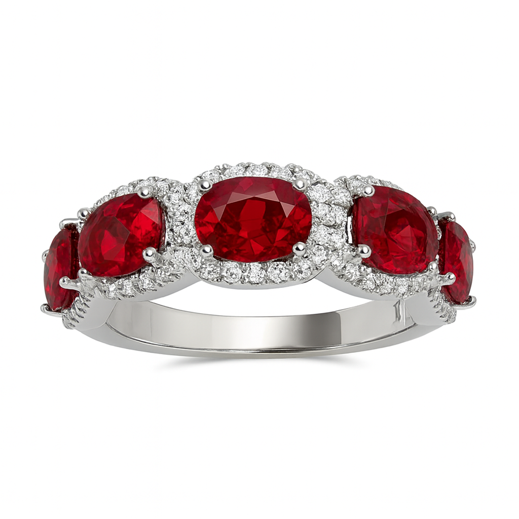 ARR154884 - Ring 14KW/3.4G 5RUBY-1.80CT 68RD-0.26CT