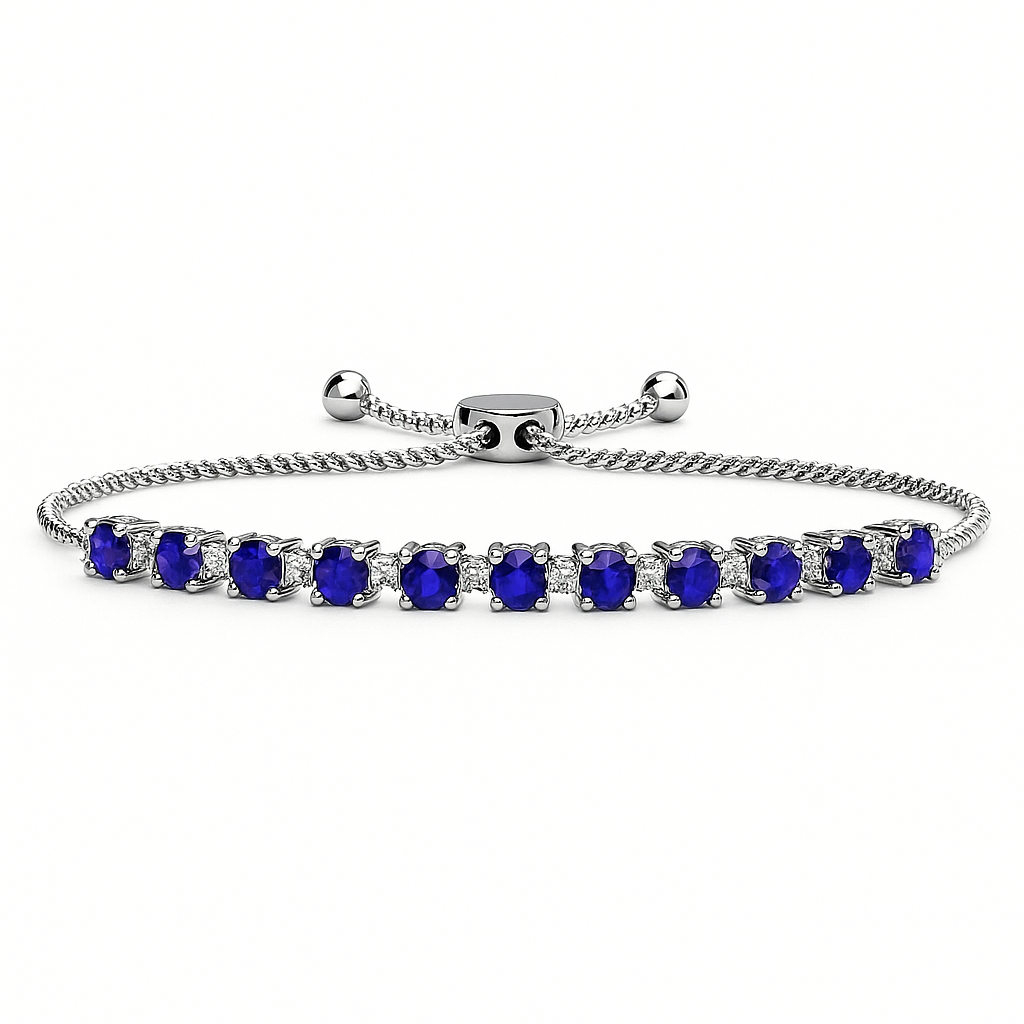 14K White Gold Blue Sapphire BOLO Bracelet, 0.9ct
