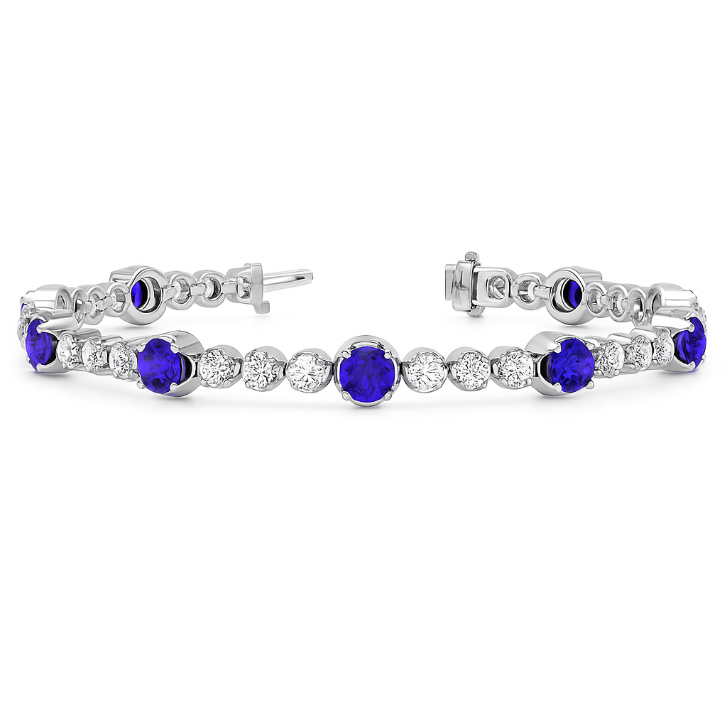 14K Yellow Gold Blue Sapphire Diamond Bracelet, 2ct