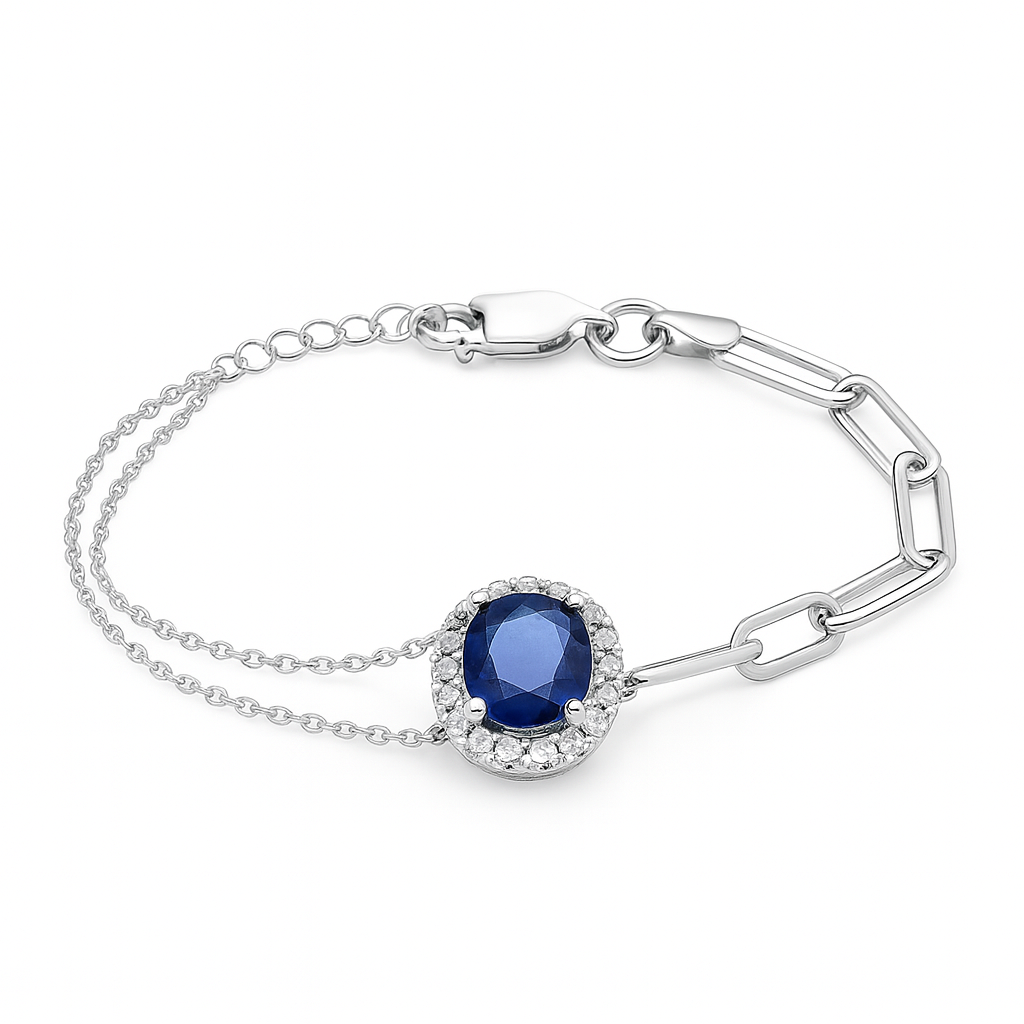 Handmade 14K White Gold Blue Sapphire Bracelet, 1.22ct