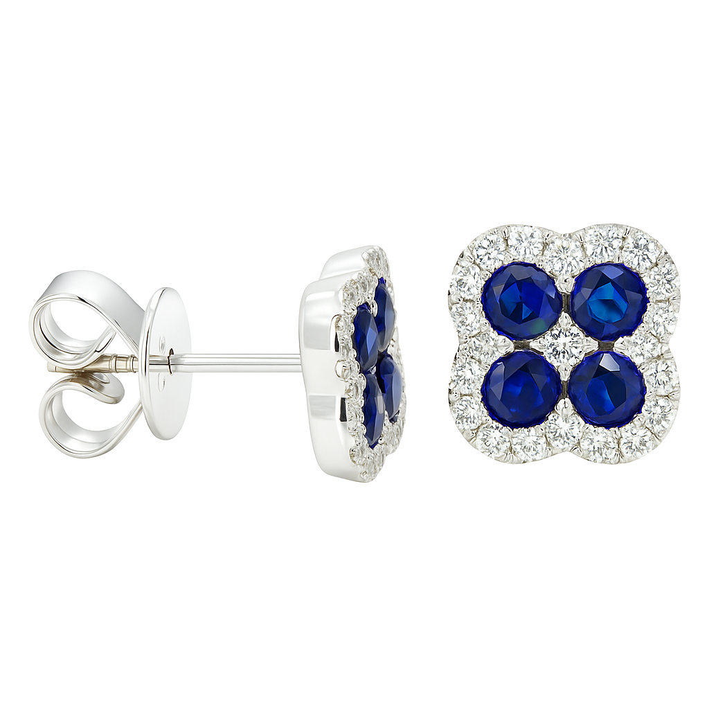 18K White Gold Blue Sapphire Earrings, 0.8ct