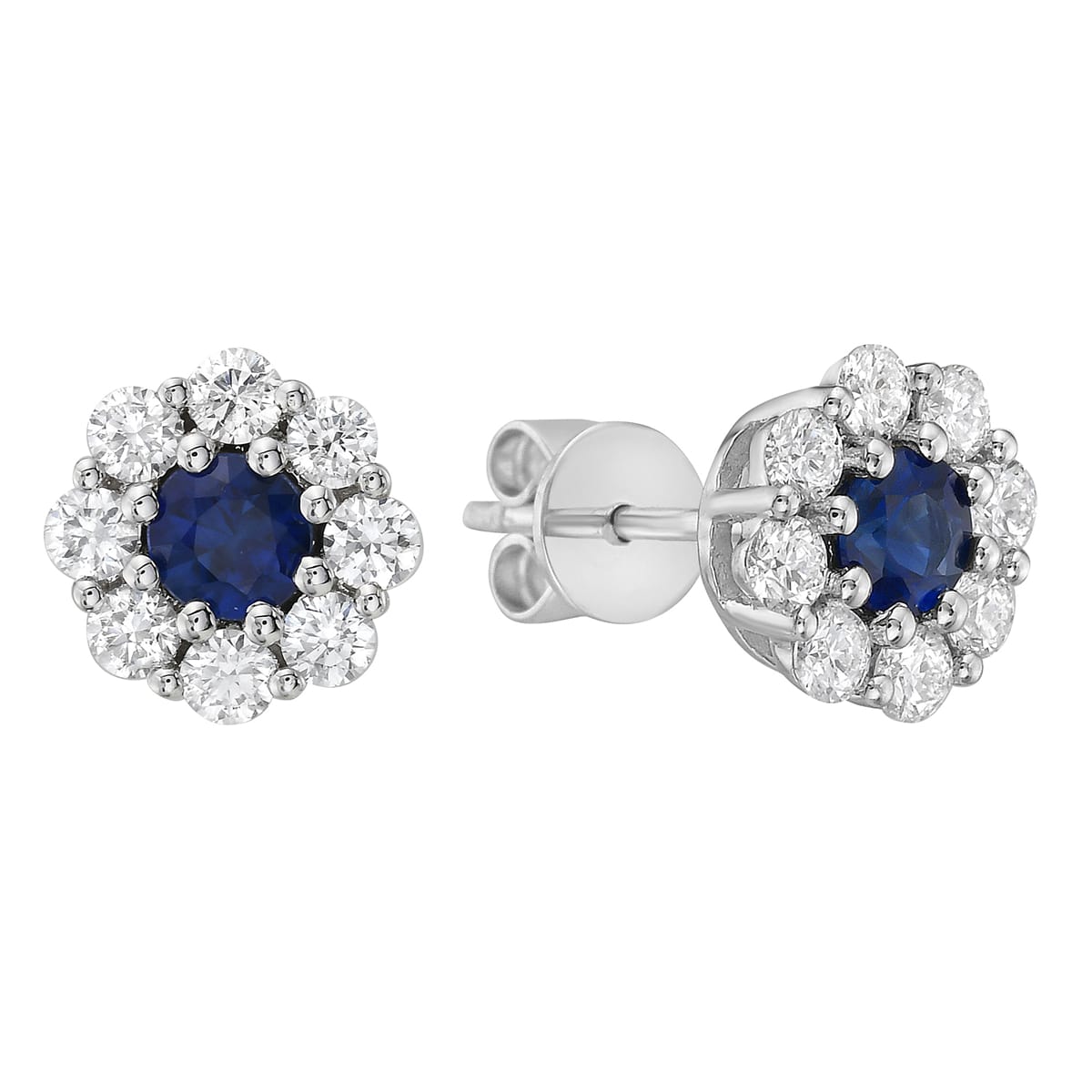 14K White Gold Sapphire with Diamond Studs, 0.43ct