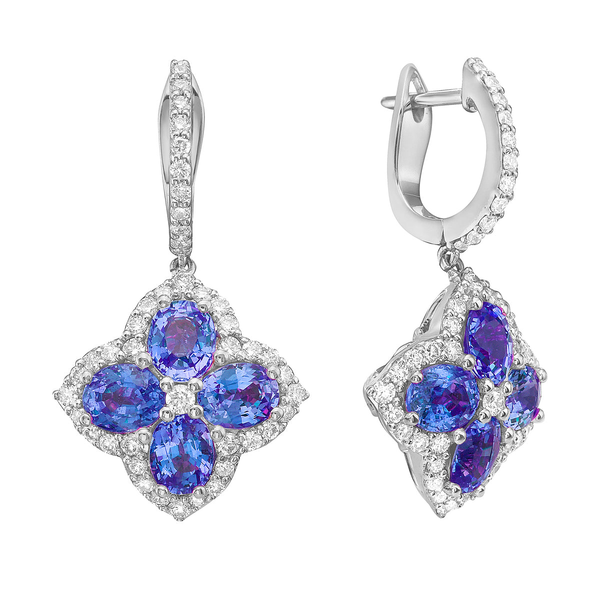 14K White Gold Blue Sapphire Earrings, 3.5ct