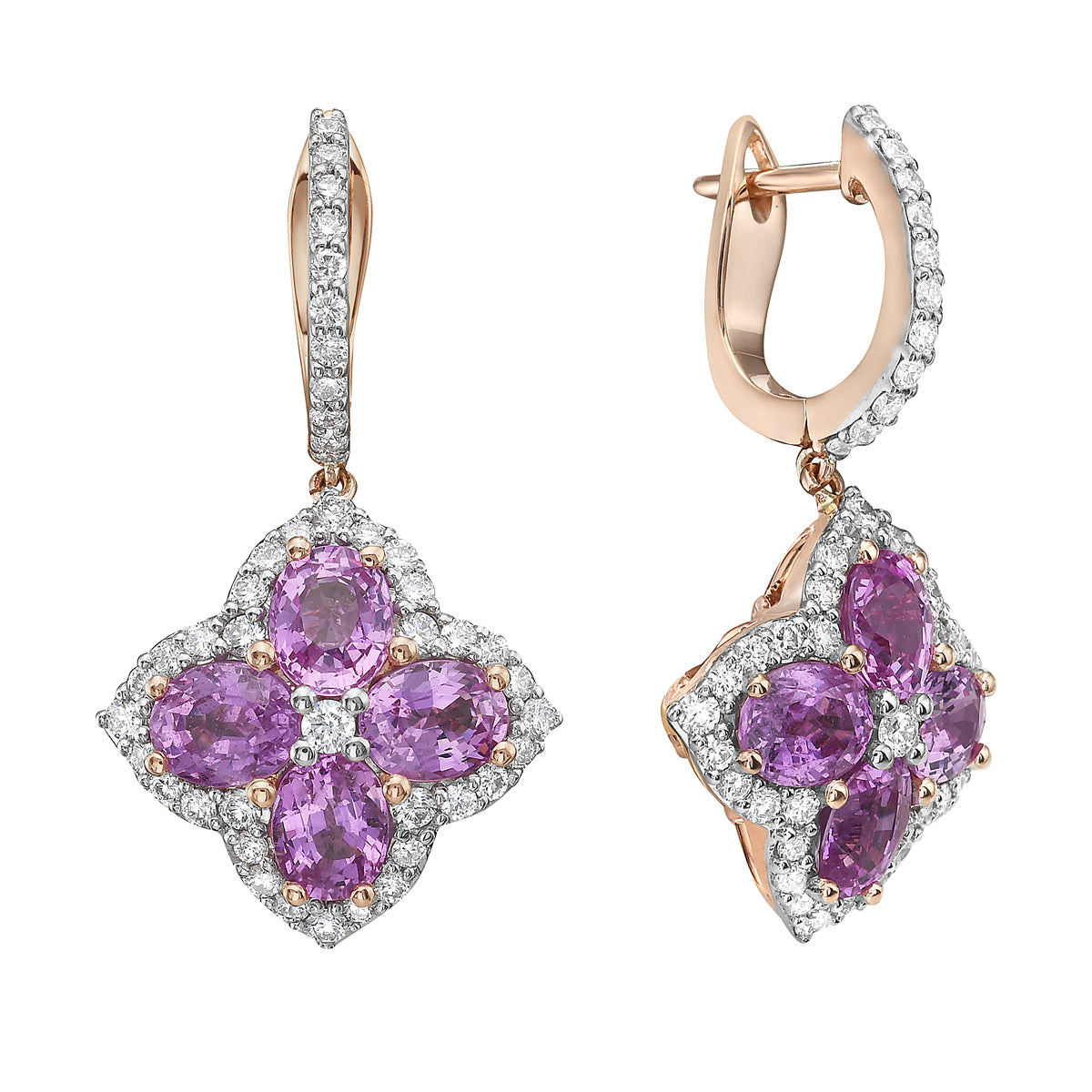 14K Rose Gold Blue Sapphire Earrings, 3.5ct