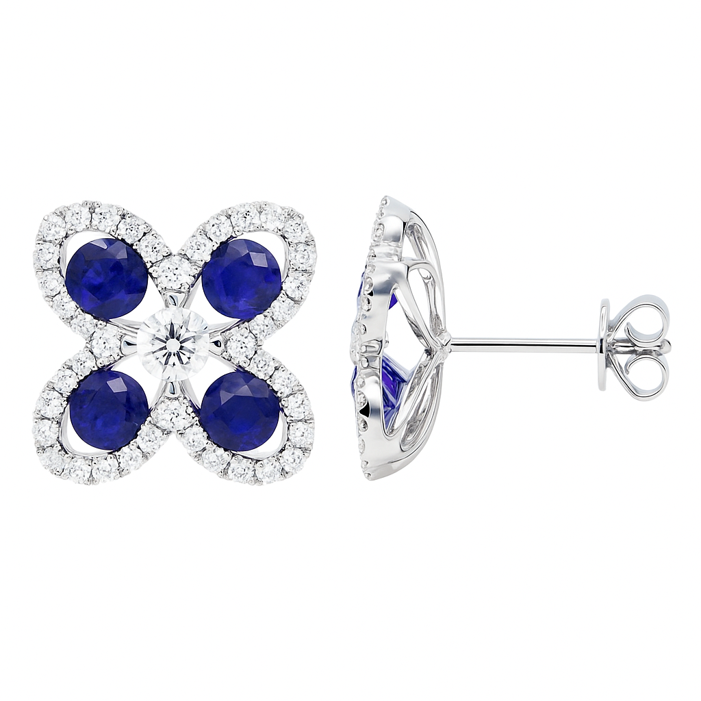 18K White Gold Blue Sapphire Earrings, 1.18ct