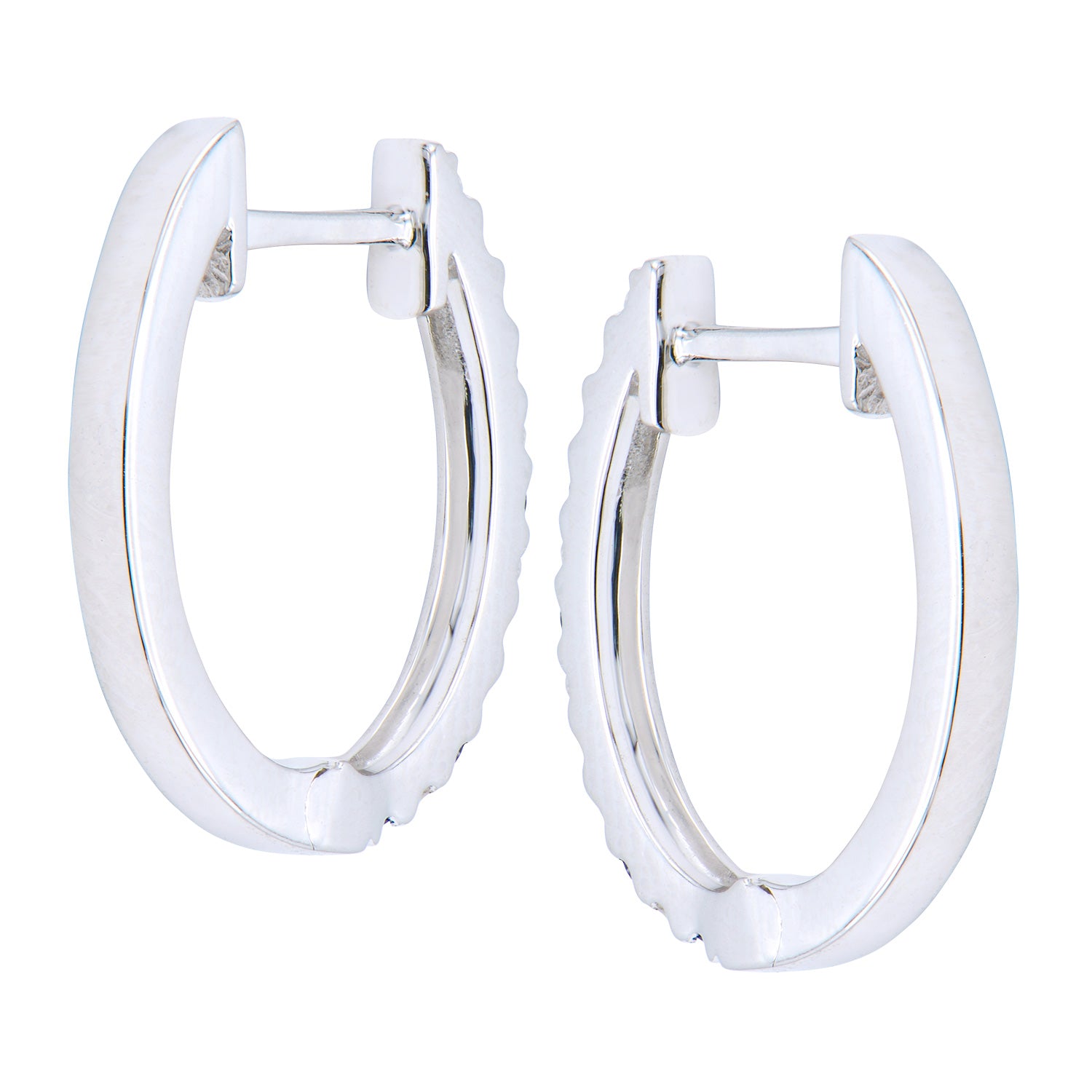 14K White Gold Sapphire and Diamond Alternating Hoop Earrings, 0.16ct