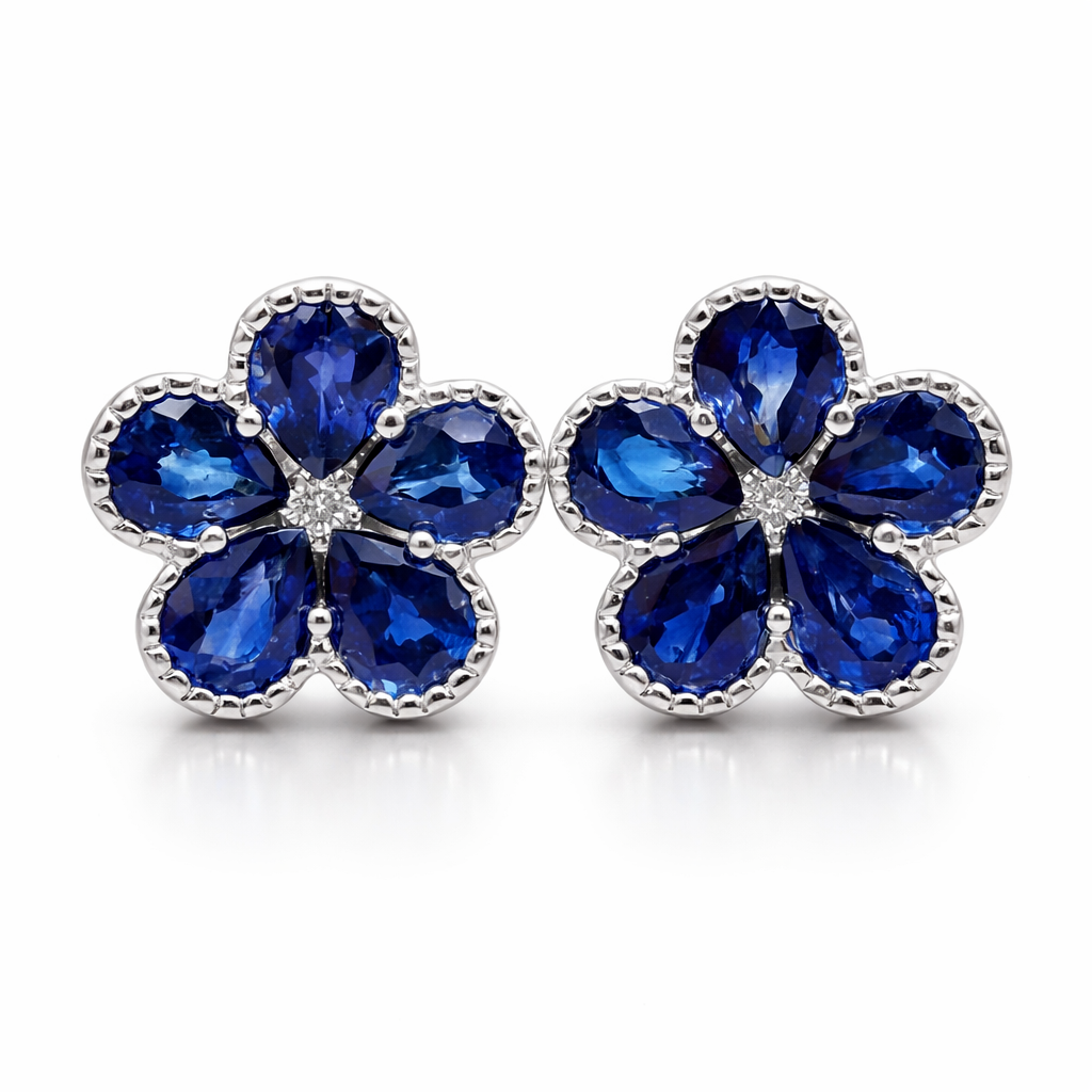 18K White Gold Blue Sapphire Earrings, 3.68ct