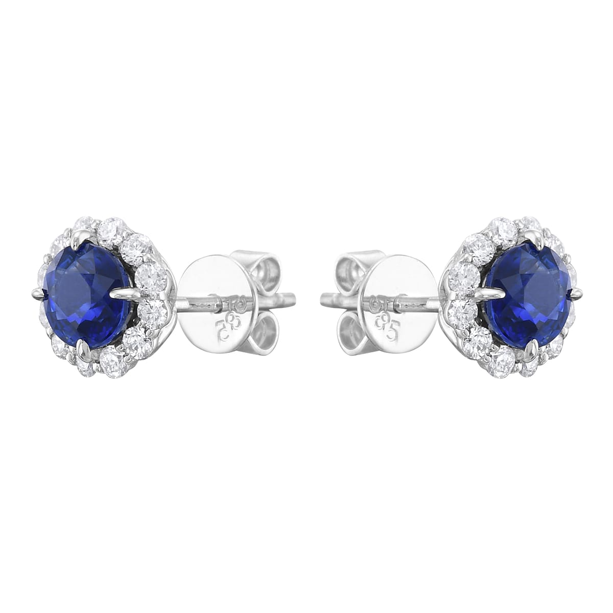 18K White Gold Blue Sapphire Round Earrings, 1.14ct