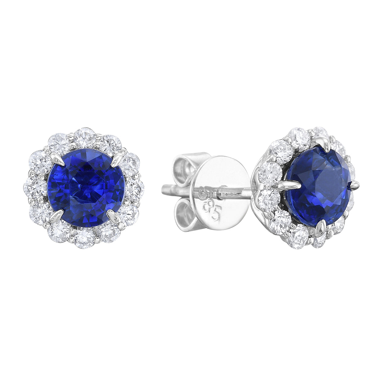 14K White Gold Blue Sapphire Earrings, 1ct