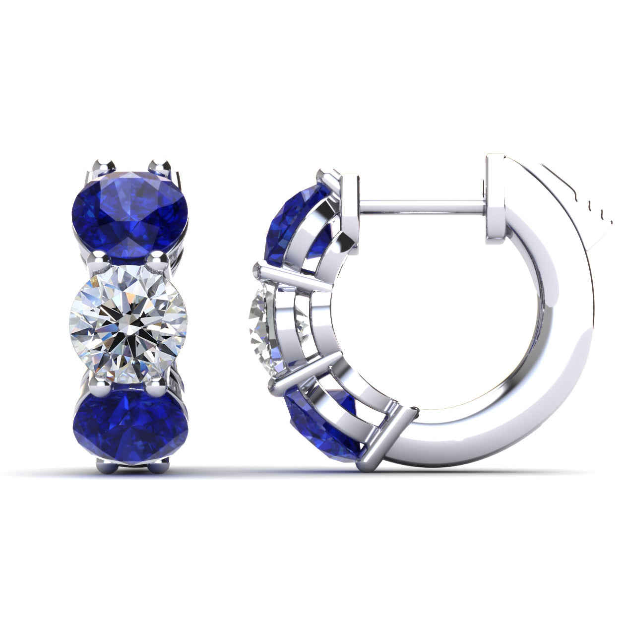 14K White Gold Blue Sapphire Earrings, 1.5ct
