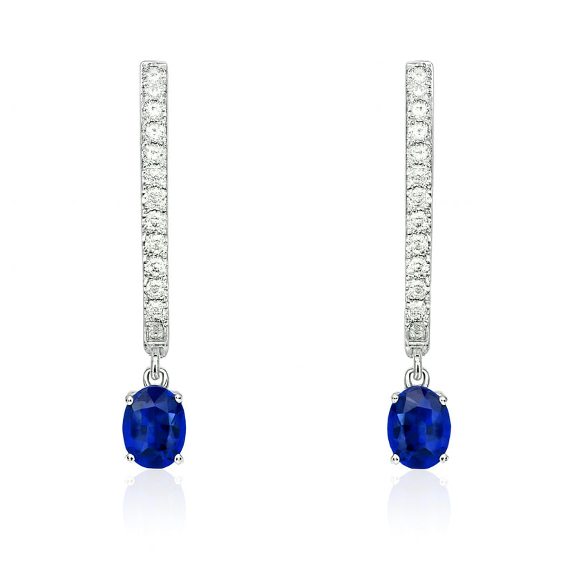 14K White Gold Blue Sapphire Earrings, 1.09ct