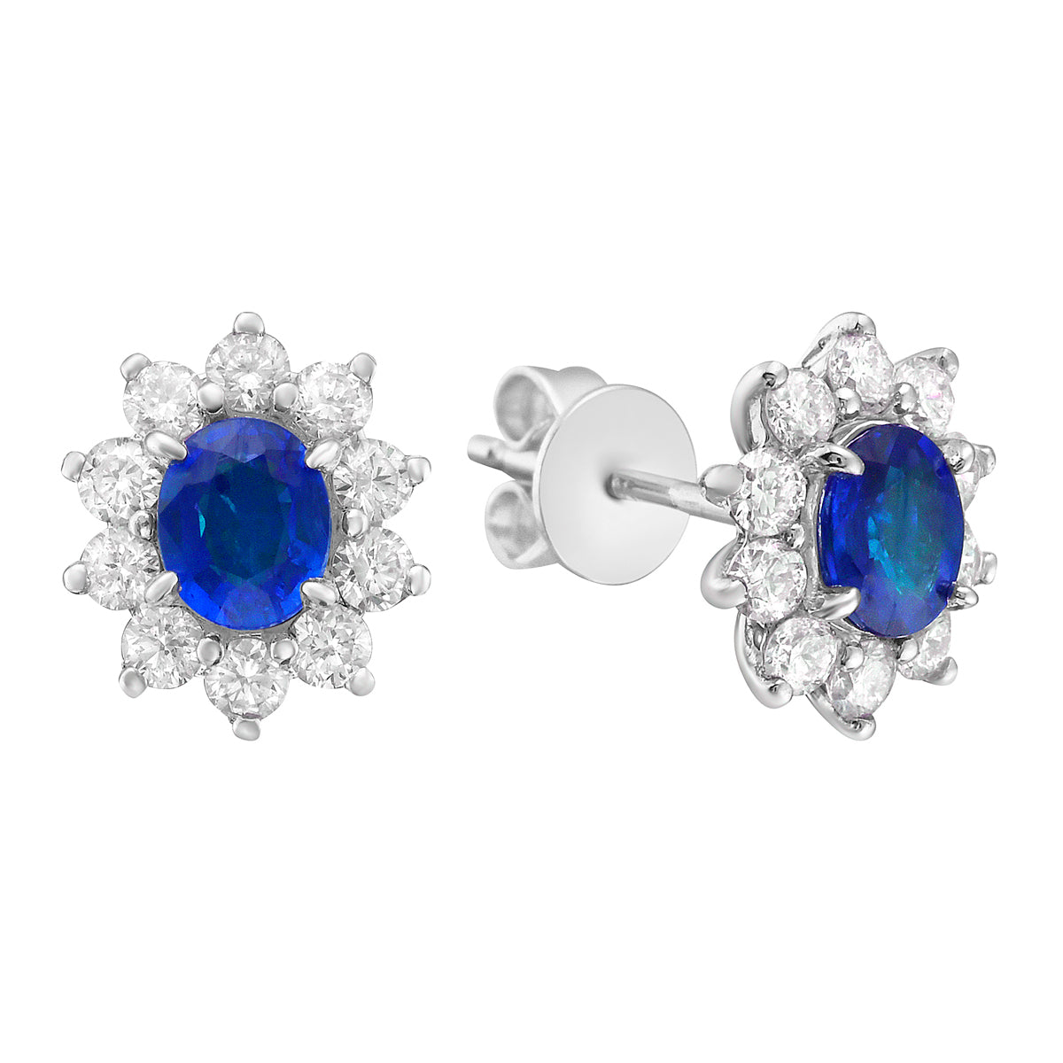 14K White Gold Blue Sapphire Earrings, 0.94ct