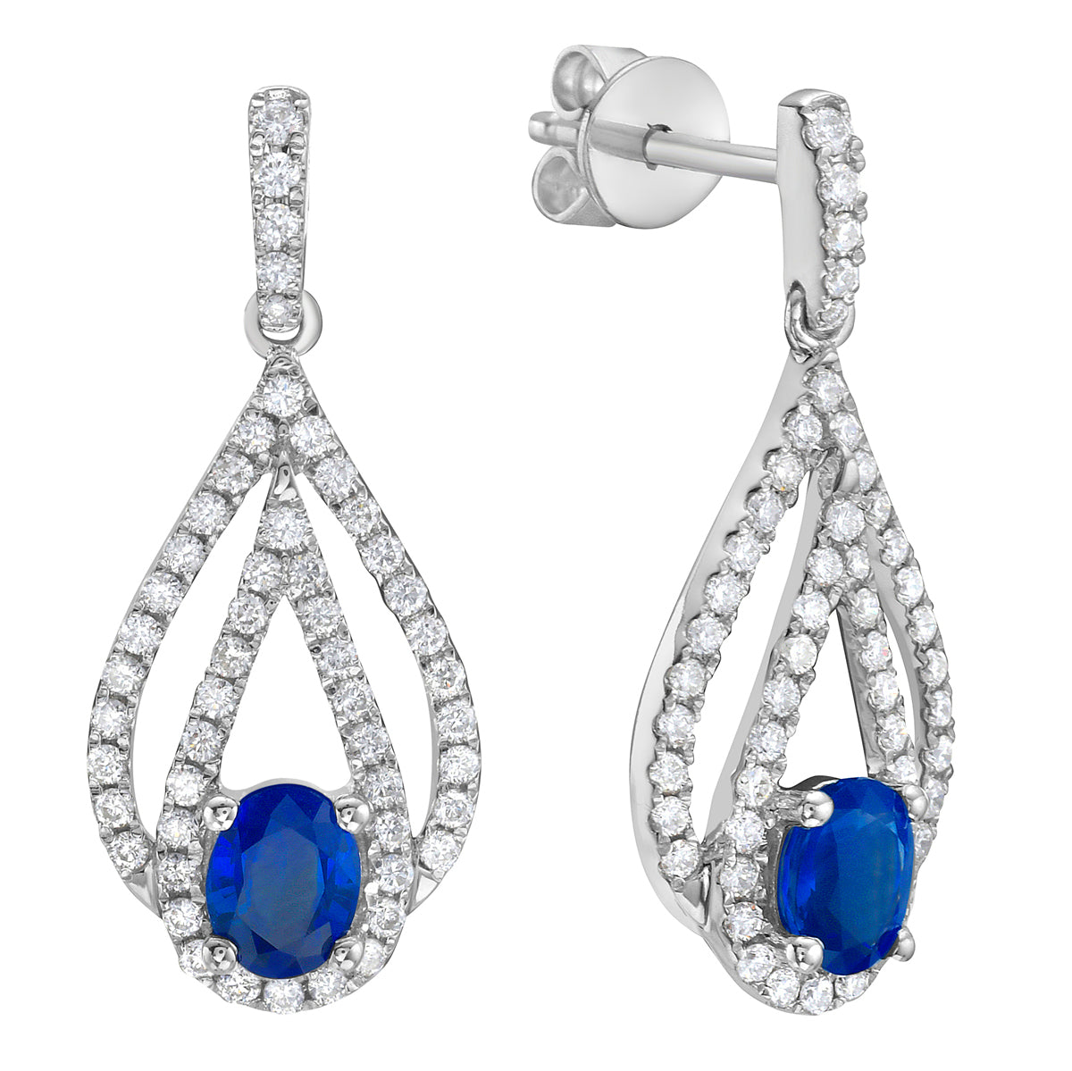14K White Gold Blue Sapphire Earrings, 0.88ct