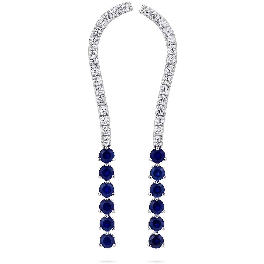 14K White Gold Blue Sapphire Earrings, 3.35ct