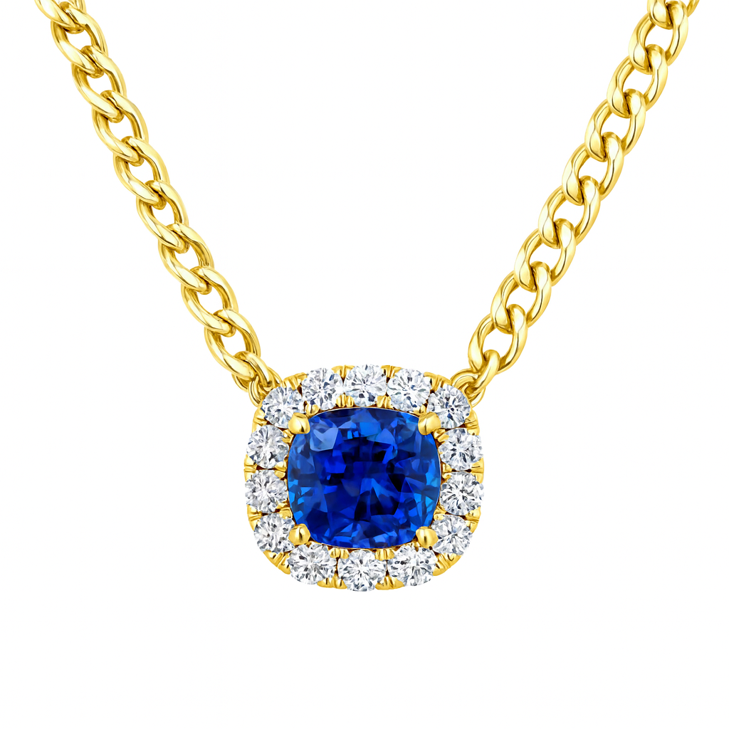 Handmade 14K Yellow Gold Blue Sapphire Necklace, 1.60ct