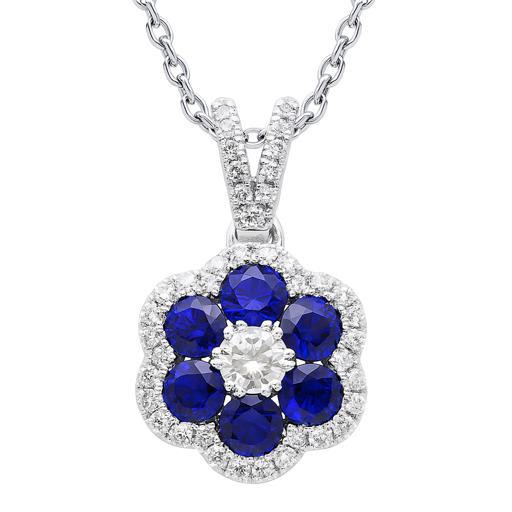 14K White Gold Blue Sapphire Pendant, 0.6ct
